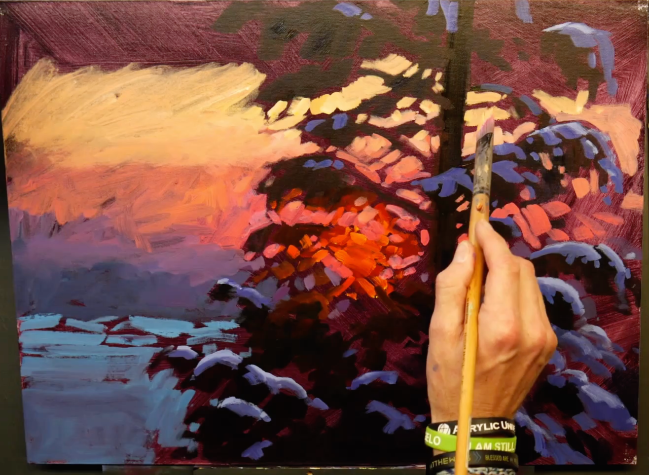 Acrylic Painting Tutorial How To Paint Sunlight Thru Trees