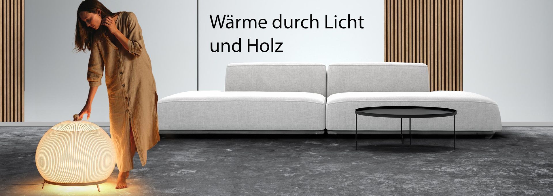 Wohnzimmer-Lichtplanung mit warmer Vibia Knit Stehleuchte für eine gemütliche Raumatmosphäre.