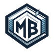 Hexagonal logo with blue and white accents, featuring "MB" initials.