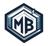 Hexagonal logo with blue and white accents, featuring "MB" initials.
