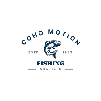 A logo for a company called coho motion fishing charters