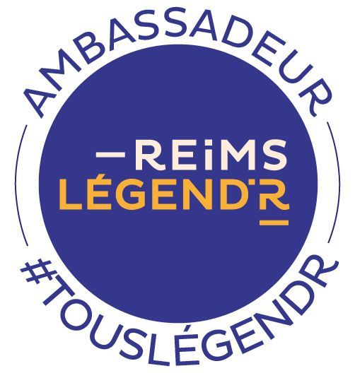 Un cercle bleu avec les mots ambassadeur reims légende dessus