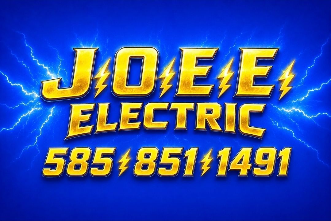 Blue electric-style logo reading “J.O.E.E ELECTRIC” with phone number 585/851/1491