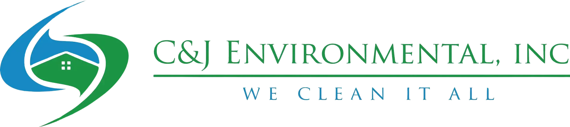 The logo for c & j environmental inc says we clean it all