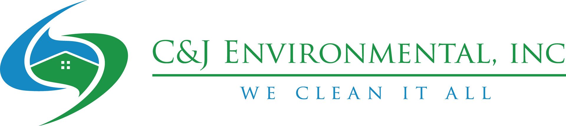 The logo for c & j environmental inc says we clean it all