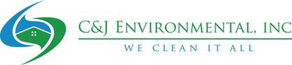 The logo for c & j environmental inc says we clean it all