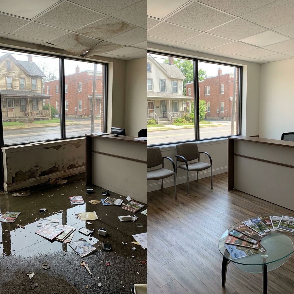 Before and after flood restoration Burlington NJ