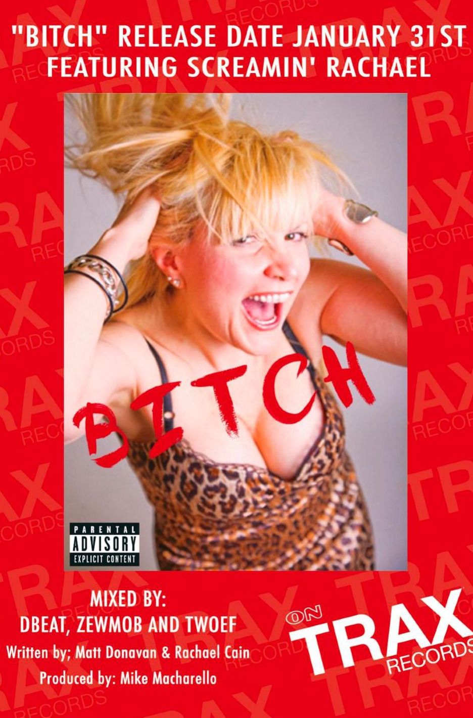 A poster for trax records featuring screamin ' rachael