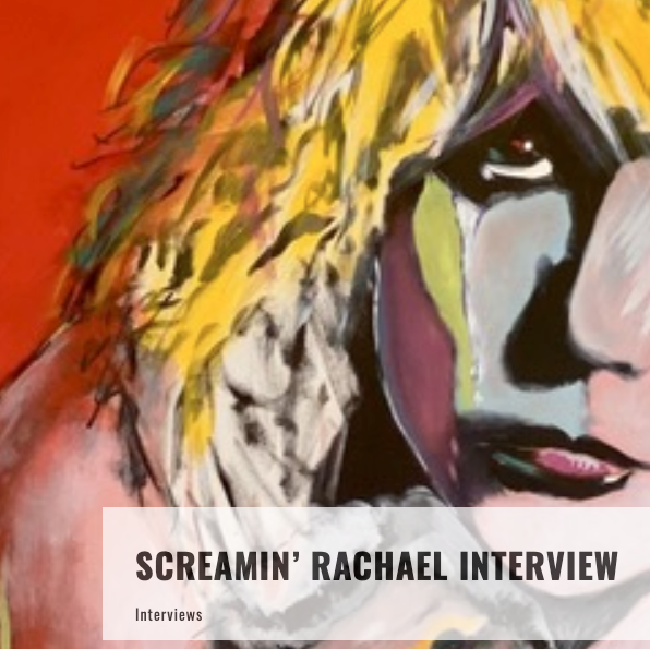 A poster for screamin ' rachael interview features a painting of a woman 's face