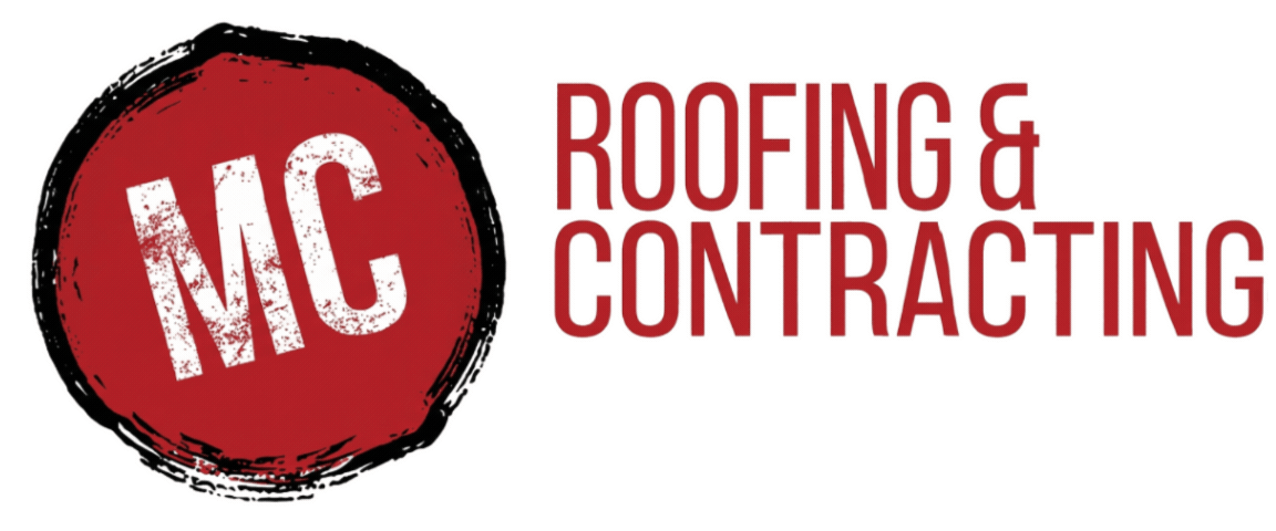 Logo for MC Roofing & Construction: Red circle with