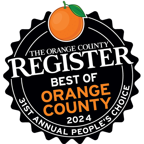 The Orange County Register Best of Orange County 2024 award badge with orange fruit icon and black seal outline