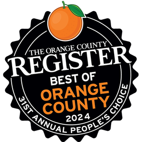 The Orange County Register Best of Orange County 2024 award badge with orange fruit icon and black seal outline