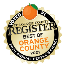 Orange County Register Best of Orange County 2021 award badge with orange fruit and black-gold seal