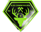 Black and neon green Black Diamond Builders logo with deer antlers, tools, and house icon