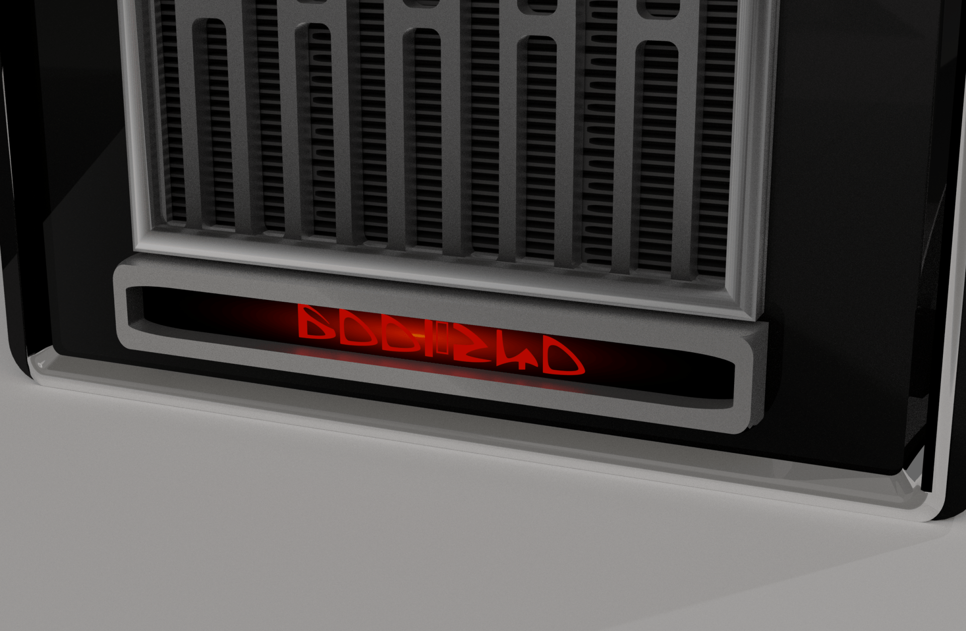 A 3d model of a clock with a red numbers lighting up