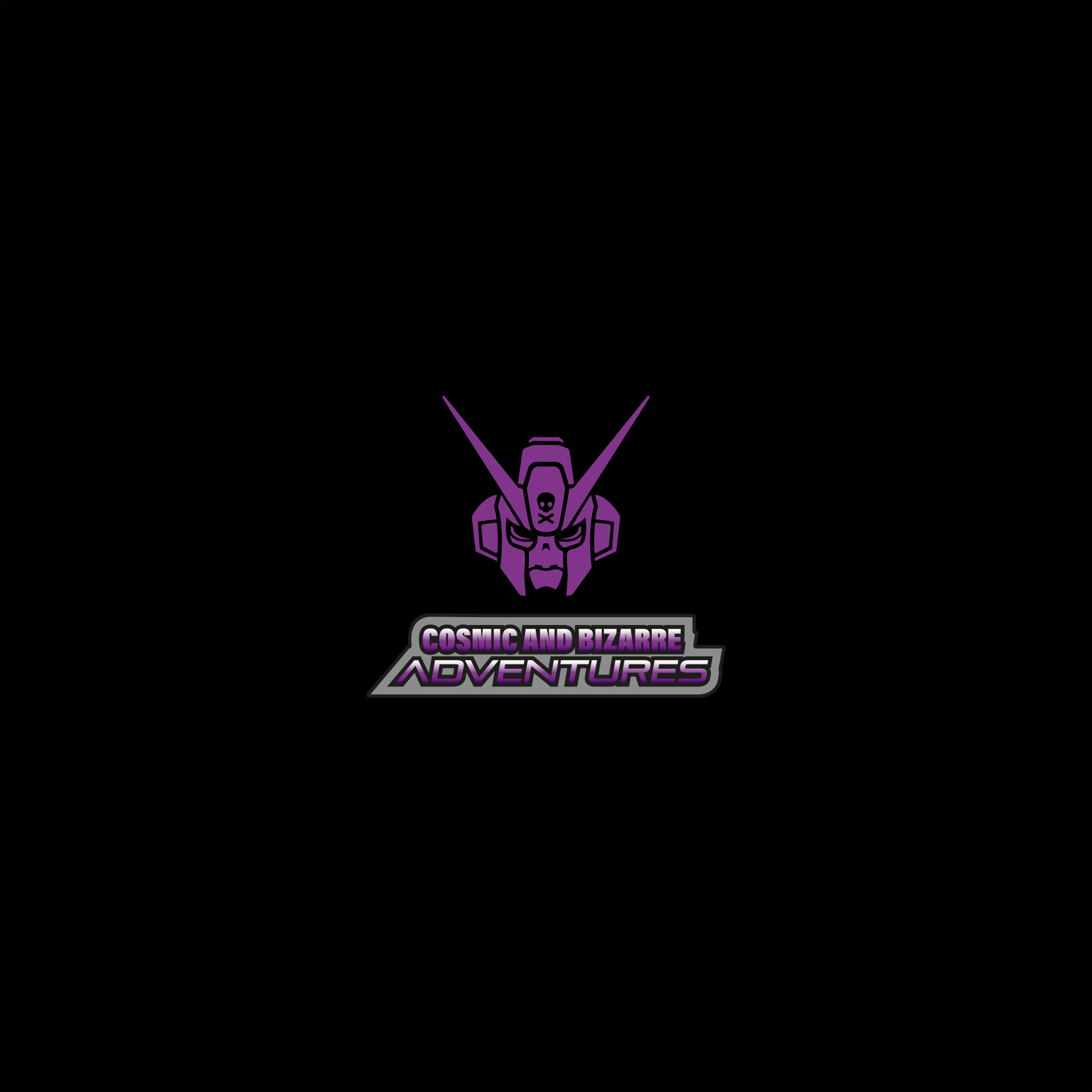 A purple robot head is on a black background.
