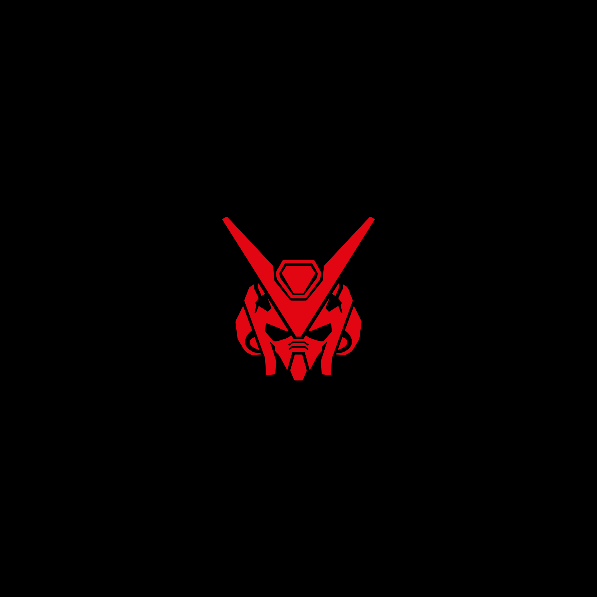 A red robot head on a black background.