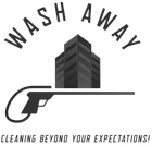 Wash Away logo with handgun-shaped building and slogan &ldquo;Cleaning Beyond Your Expectations&rdquo;
