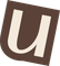 Lettera “u” minuscola bianca stilizzata su uno sfondo quadrato marrone inclinato.