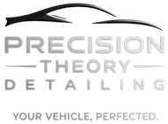 Precision Theory Detailing logo with a stylized black car outline and gray text, &ldquo;Your vehicle, perfected.&rdquo;