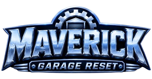 Maverick Garage Reset logo in metallic blue and black with a gear emblem above the text