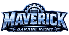 Maverick Garage Reset logo in metallic blue and black with a gear emblem above the text