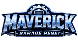 Maverick Garage Reset logo in metallic blue and black with a gear emblem above the text