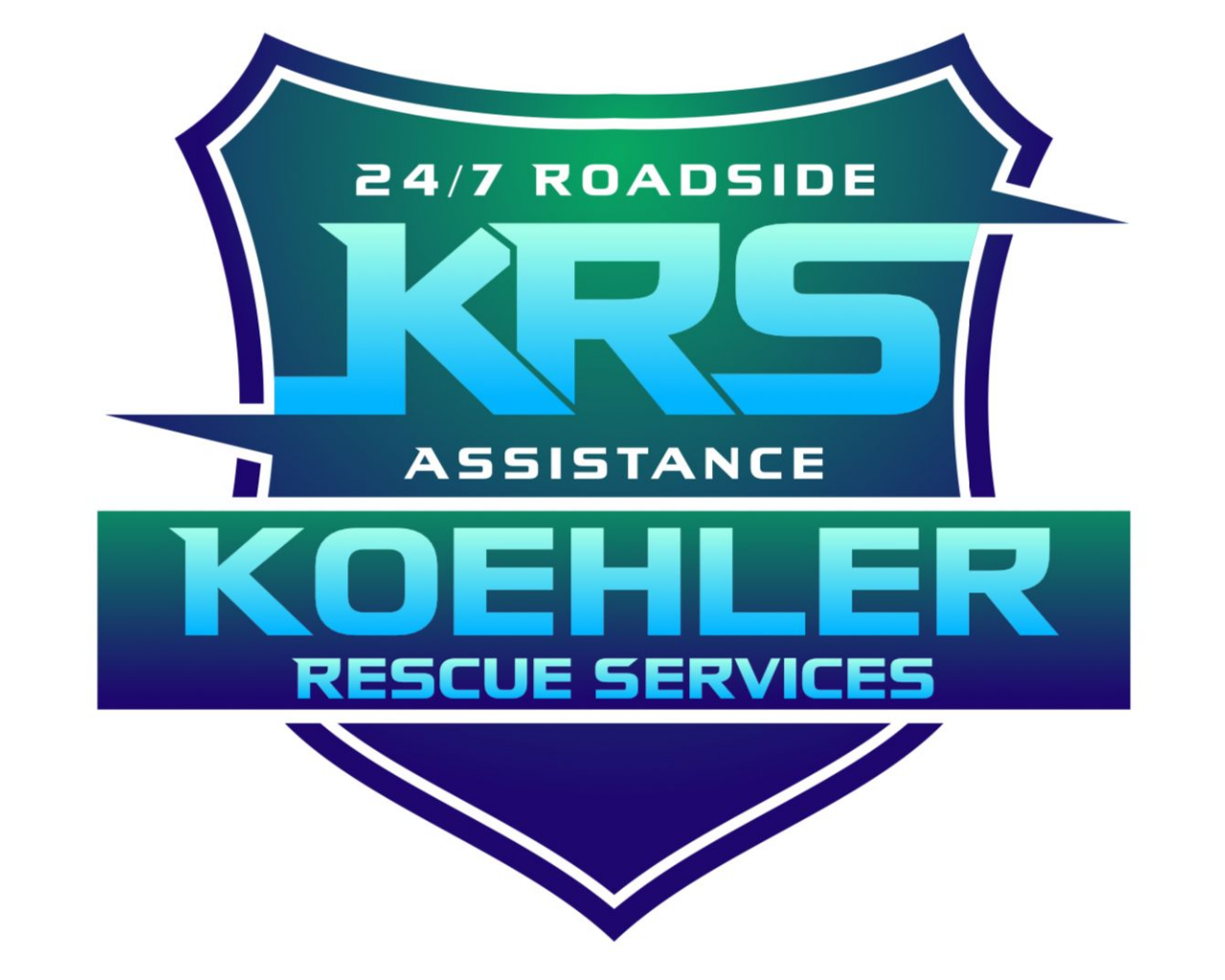 Logo for Koehler Rescue Services, featuring the acronym "KRS" and shield design, blue and green color scheme.
