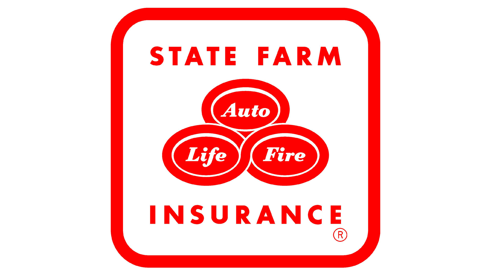 The red and white State Farm Insurance logo featuring three overlapping ovals labeled Auto, Life, and Fire.
