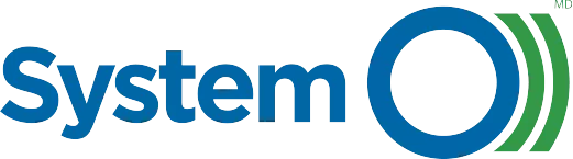 Un logo système o bleu et vert sur fond blanc