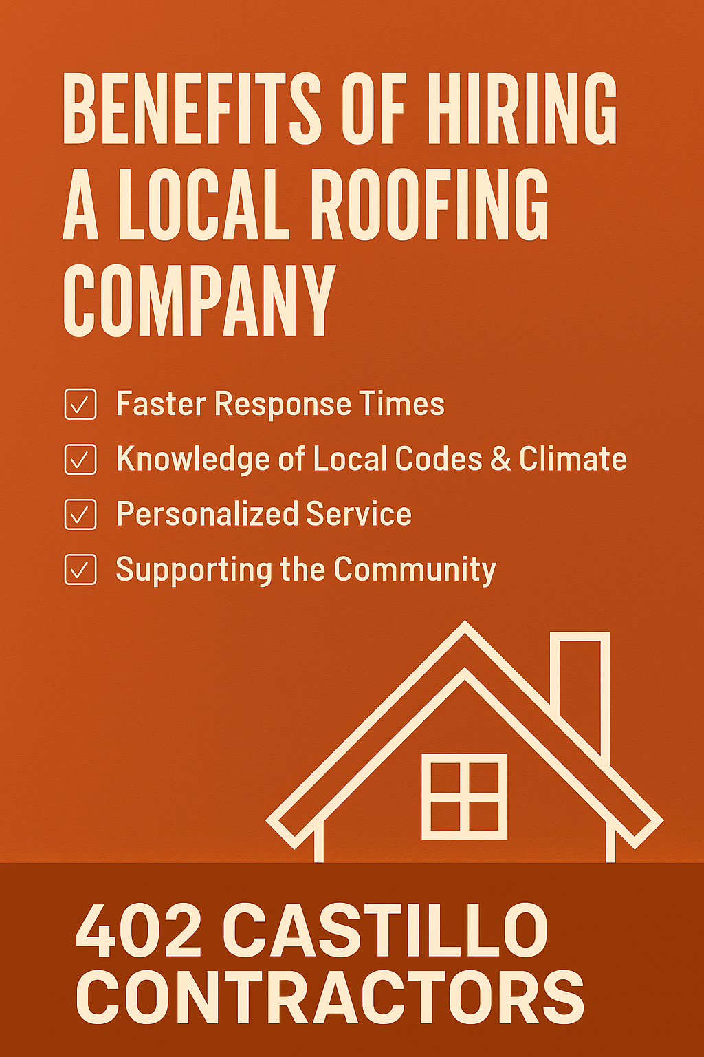 Orange graphic promoting the benefits of hiring a local roofing company, including faster response t