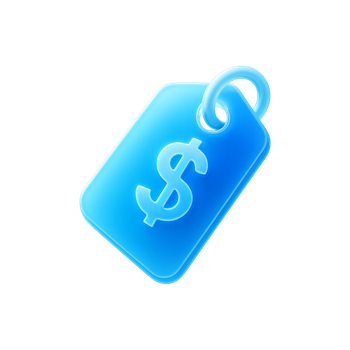 Blue price tag icon with a dollar sign and ring loop