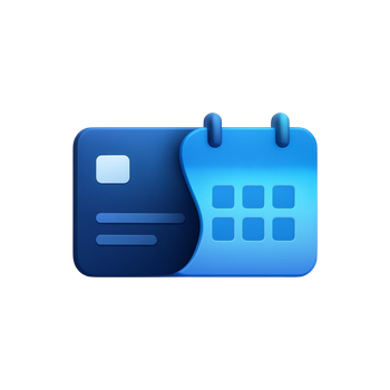 Blue calendar and ID card icon with a small calendar grid and note panel
