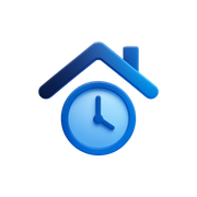 Blue house icon with a clock inside, suggesting a home or time-related app feature