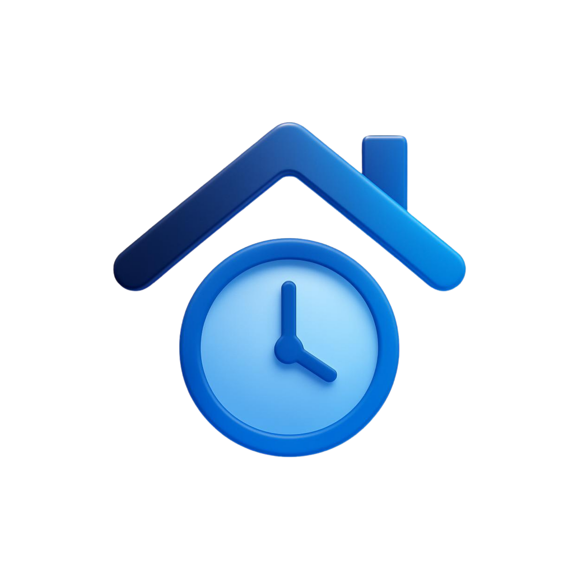 Blue house with a clock icon, suggesting home time or scheduling