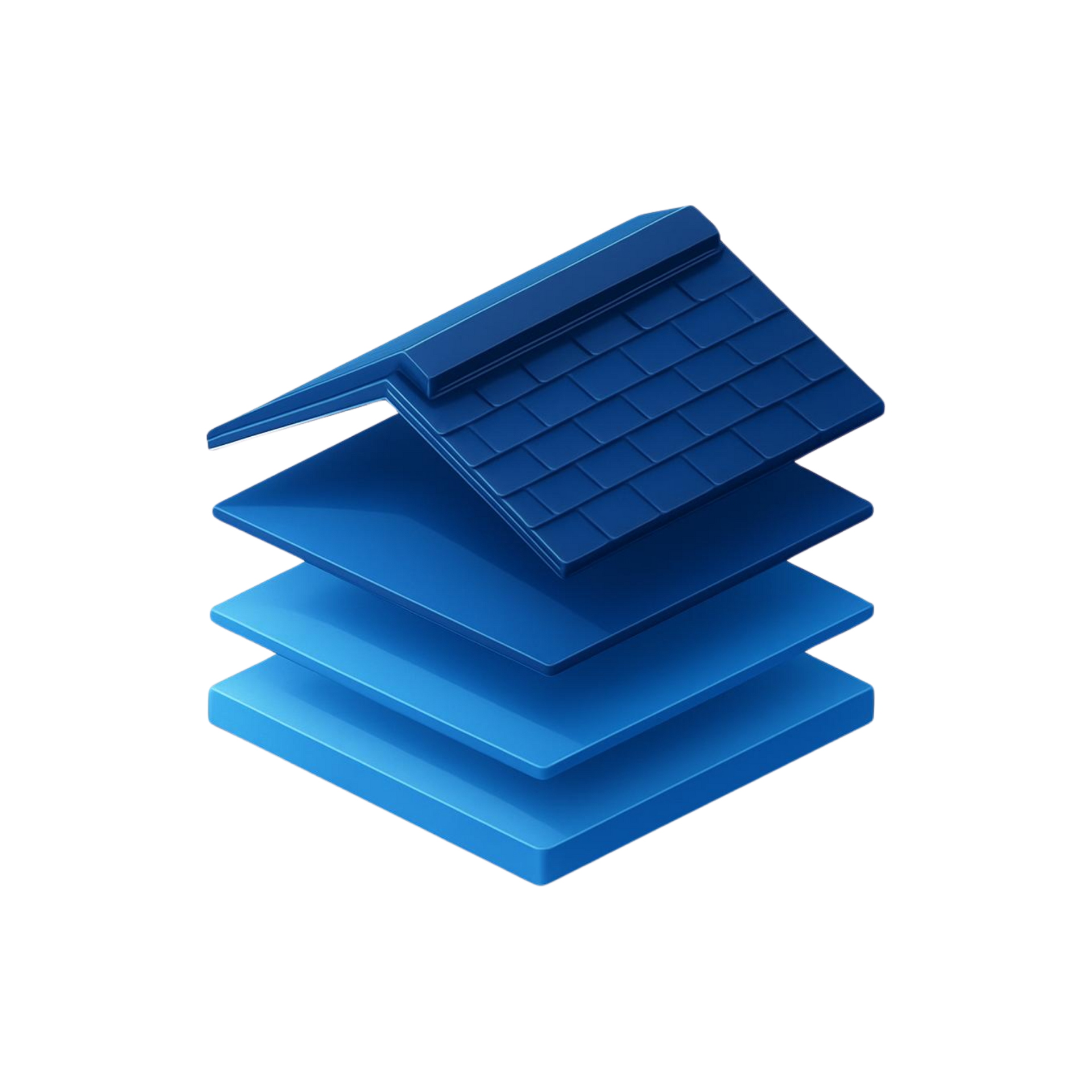 Blue stacked layered roof tiles or panels icon on a white background