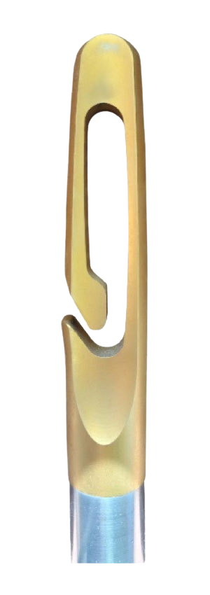 Close up of the Sew Right needle eye isolated on white background