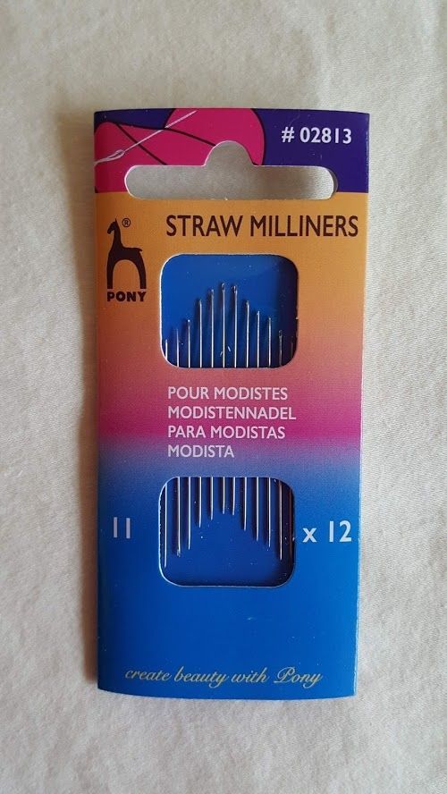 Blue and pink pack of straw milliners with striped hats, marked x12