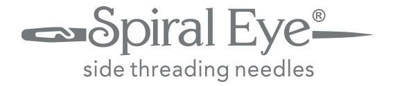 Spiral Eye logo with the words “side threading needles” in gray and black