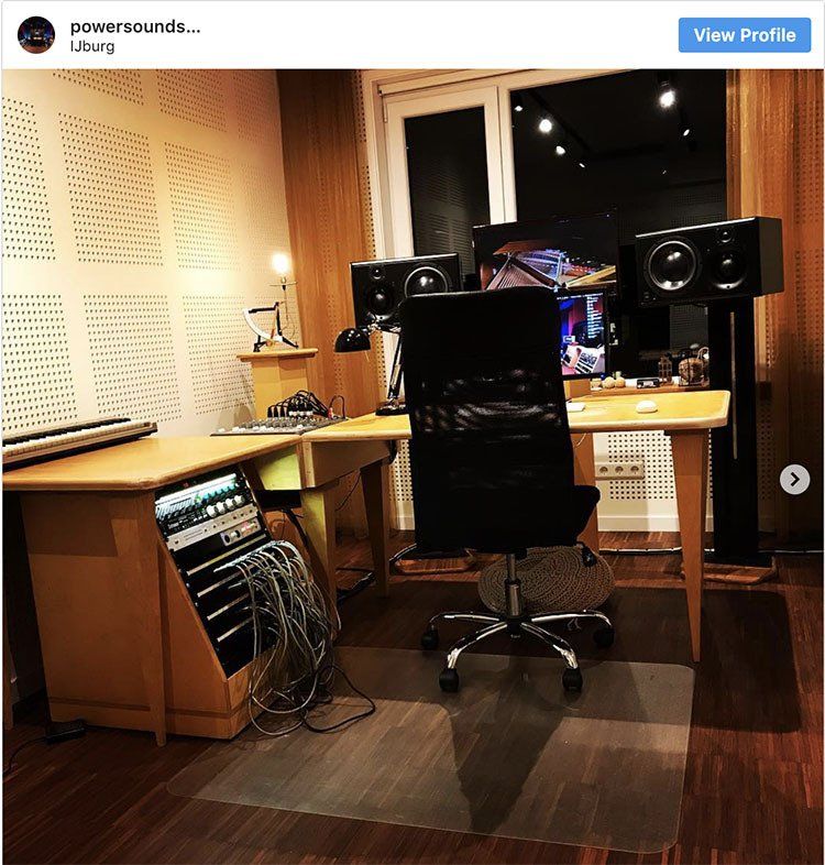 A picture of a recording studio with a view profile button