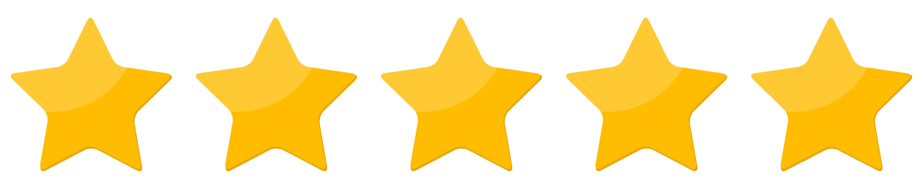 Five yellow stars are lined up in a row on a white background.