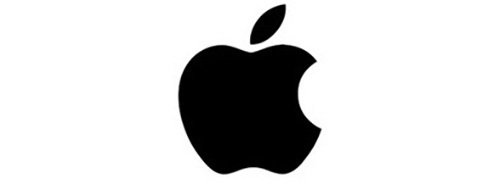 A black apple logo on a white background.