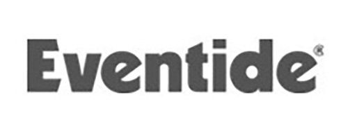 A black and white image of the eventide logo on a white background.