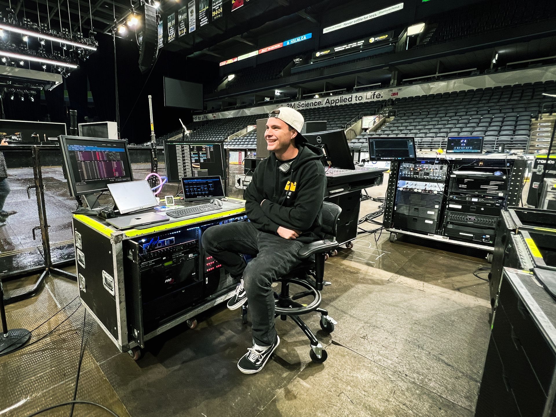Devon Nutty overlooks sound equipment