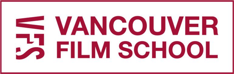 The vancouver film school logo is red and white.