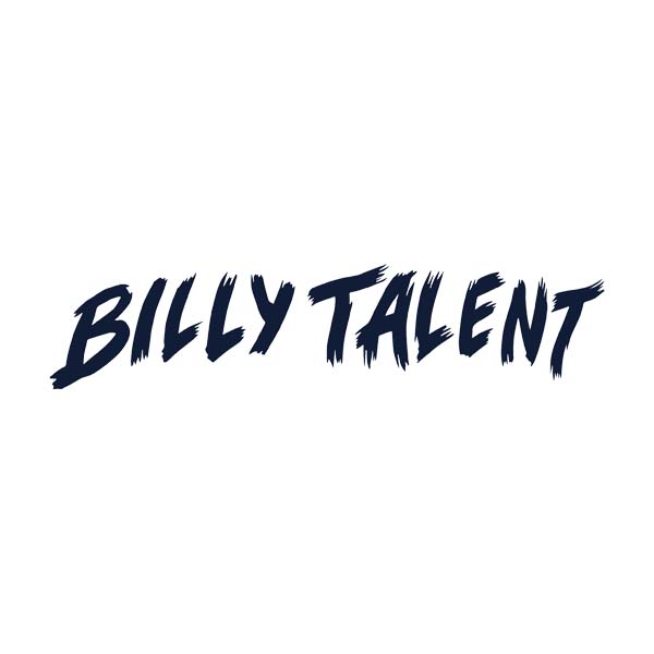 Billy Talent band logo, dark blue brushstroke text on a white background.