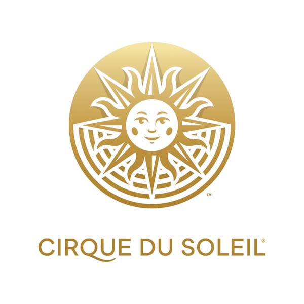 Cirque du Soleil logo: golden sun with maze pattern in circle, beneath text 