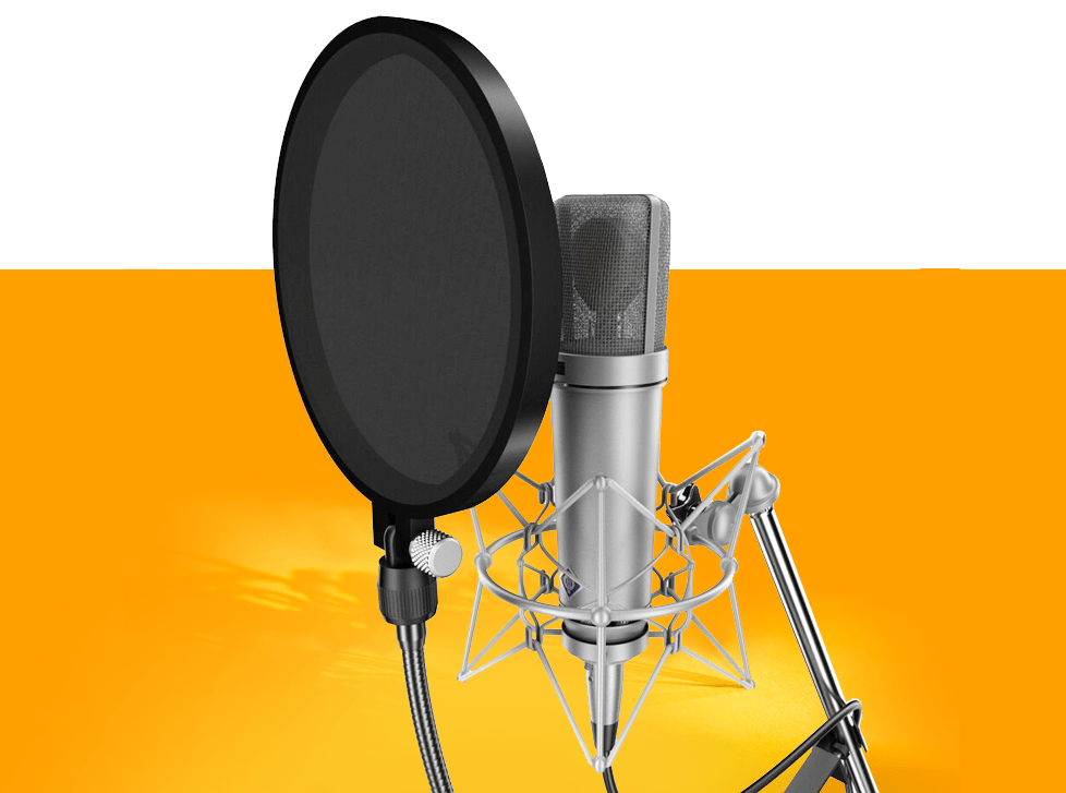 A microphone with a pop filter attached to it.
