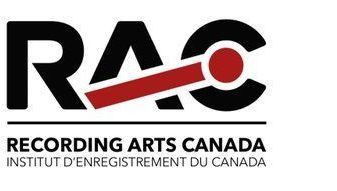The logo for the recording arts canada is black and red.