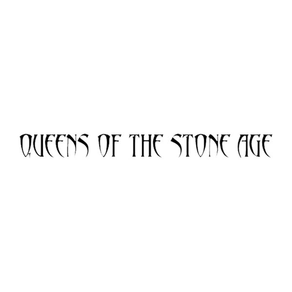 Queens of the Stone Age logo, stylized text in a gothic font, centered on a white background.